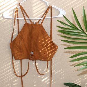 Boho Brown: Suede Tied Crop Top 👢